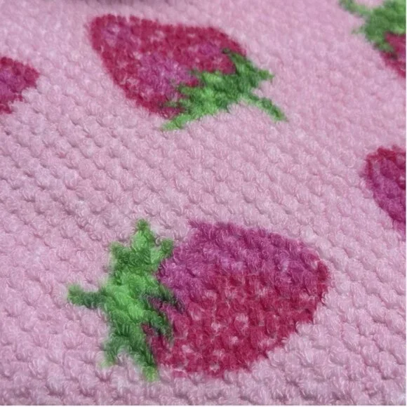 6pc Nicole Miller Pink Strawberry Bath Hand Fingertip Towel Set Textured Summer